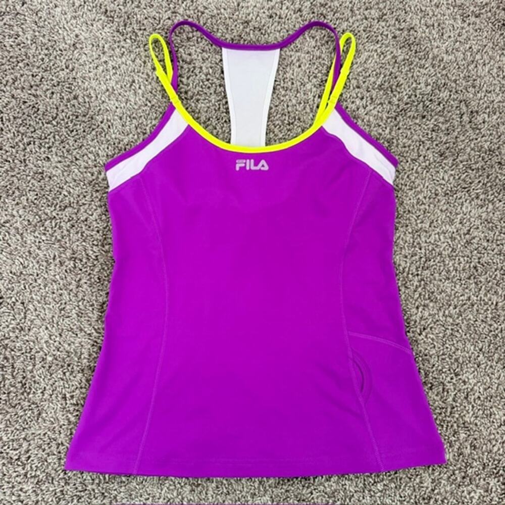 FILA Tank Women's Medium Purple Neon Yellow & White Trim Shelf Bra Adjustable